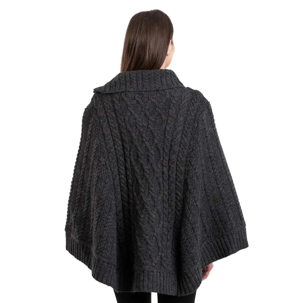 100% Merino Wool Cowl Neck Zipper Poncho – Irish Aran Knit | Pregnancy-Friendly Warmth - Image 2 | Caelmoon