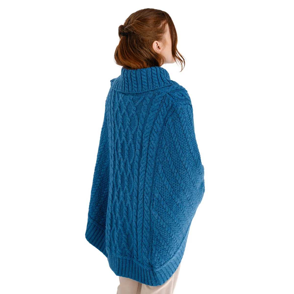 100% Merino Wool Cowl Neck Zipper Poncho – Irish Aran Knit | Pregnancy-Friendly Warmth - Image 8 | Caelmoon