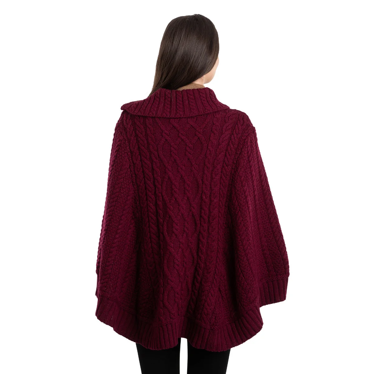 100% Merino Wool Cowl Neck Zipper Poncho – Irish Aran Knit | Pregnancy-Friendly Warmth - Image 11 | Caelmoon