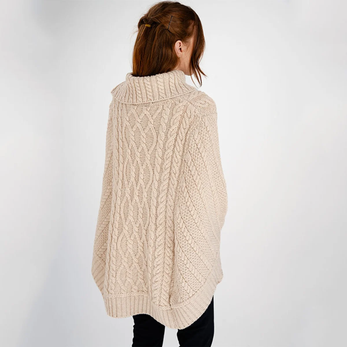100% Merino Wool Cowl Neck Zipper Poncho – Irish Aran Knit | Pregnancy-Friendly Warmth - Image 17 | Caelmoon