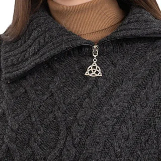 100% Merino Wool Cowl Neck Zipper Poncho – Irish Aran Knit | Pregnancy-Friendly Warmth - Image 4 | Caelmoon