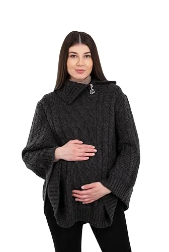 100% Merino Wool Cowl Neck Zipper Poncho – Irish Aran Knit | Pregnancy-Friendly Warmth - Image 5 | Caelmoon