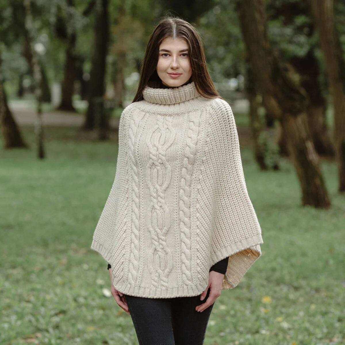 Aran Cowl Neck Merino Wool Poncho | Irish Cable Knit Shawl - Image 8 | Caelmoon