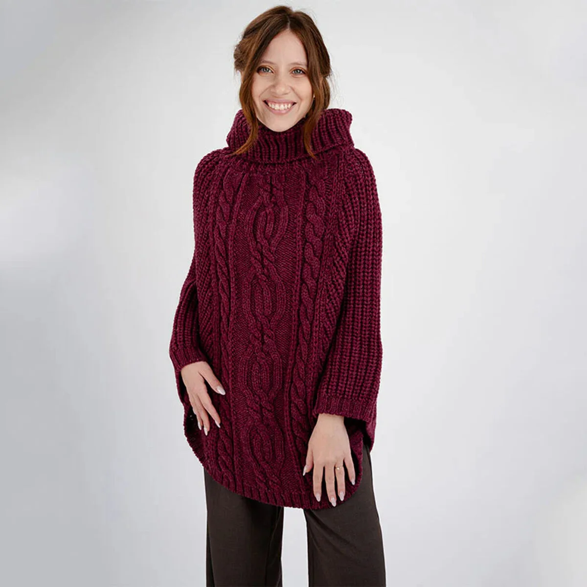 Aran Cowl Neck Merino Wool Poncho | Irish Cable Knit Shawl - Image 9 | Caelmoon