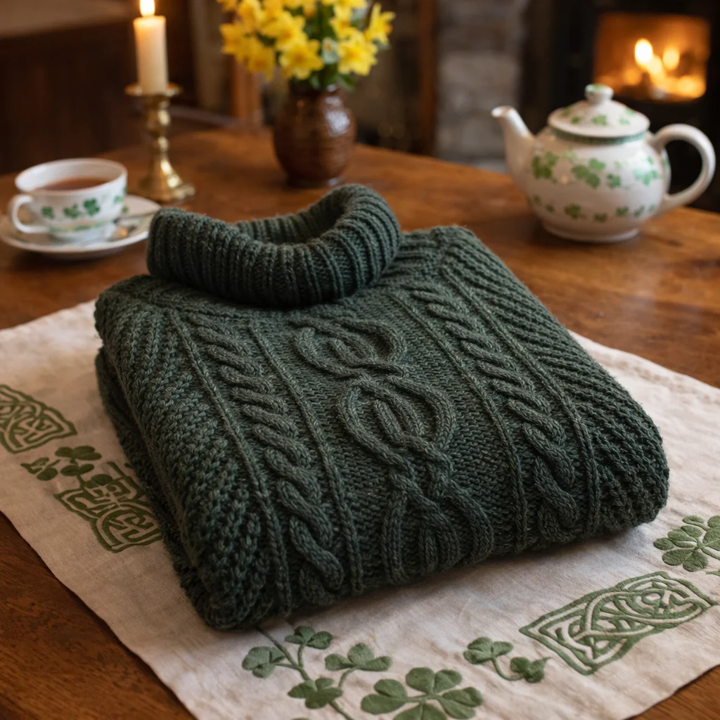 Aran Cowl Neck Merino Wool Poncho | Irish Cable Knit Shawl - Image 12 | Caelmoon