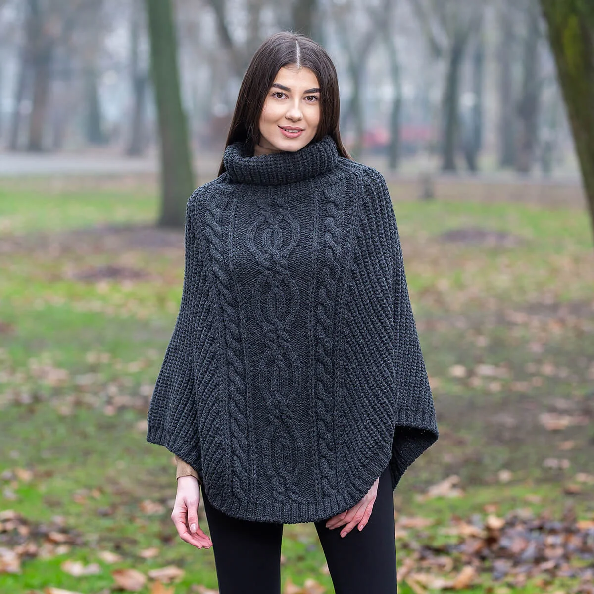 Aran Cowl Neck Merino Wool Poncho | Irish Cable Knit Shawl - Image 13 | Caelmoon