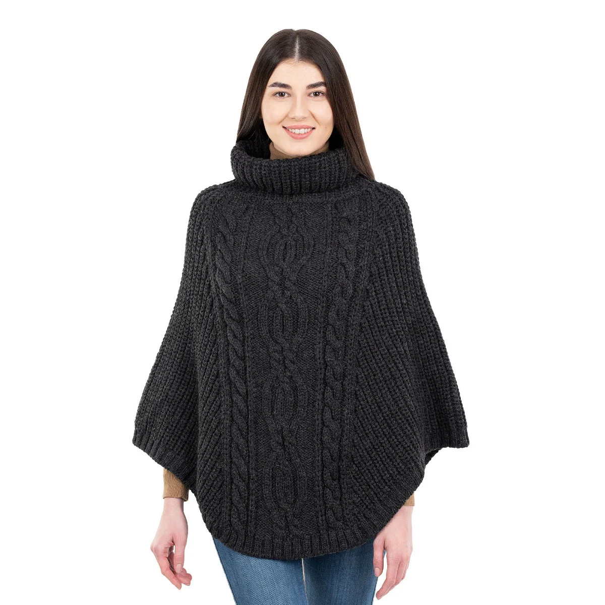 Aran Cowl Neck Merino Wool Poncho | Irish Cable Knit Shawl - Image 14 | Caelmoon