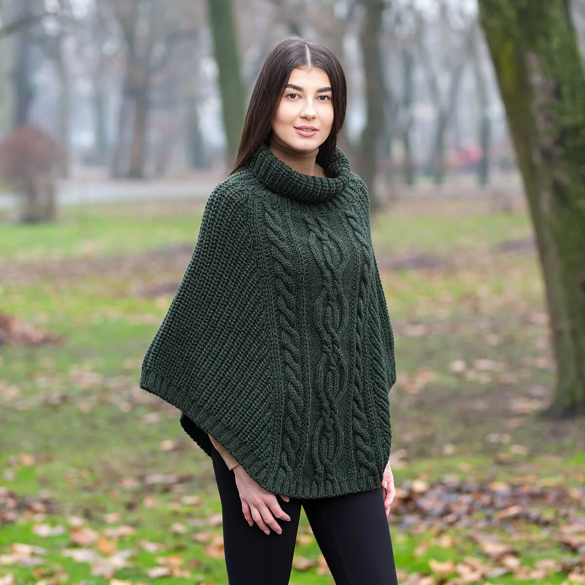 Aran Cowl Neck Merino Wool Poncho | Irish Cable Knit Shawl - Image 15 | Caelmoon