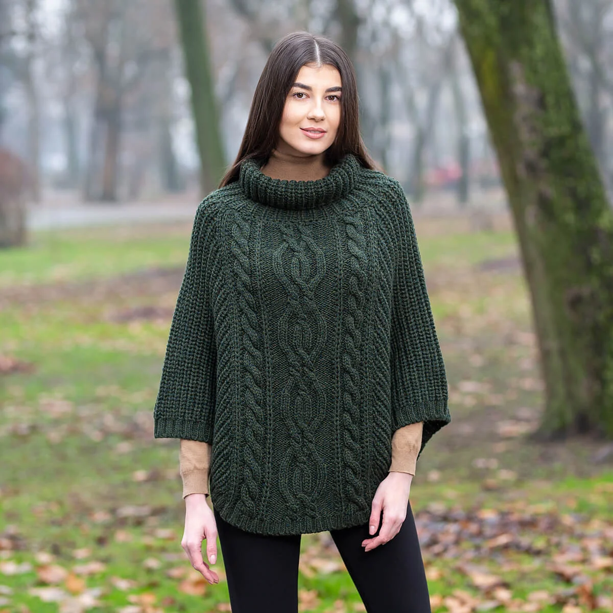 Aran Cowl Neck Merino Wool Poncho | Irish Cable Knit Shawl - Image 16 | Caelmoon