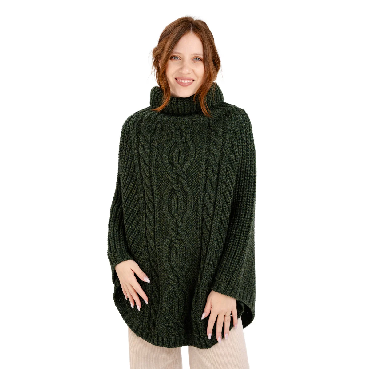 Aran Cowl Neck Merino Wool Poncho | Irish Cable Knit Shawl - Image 17 | Caelmoon