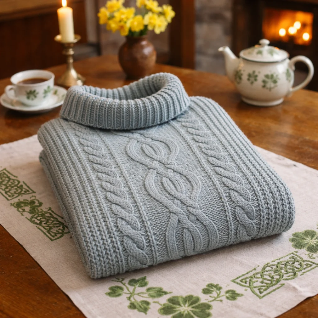 Aran Cowl Neck Merino Wool Poncho | Irish Cable Knit Shawl - Image 21 | Caelmoon