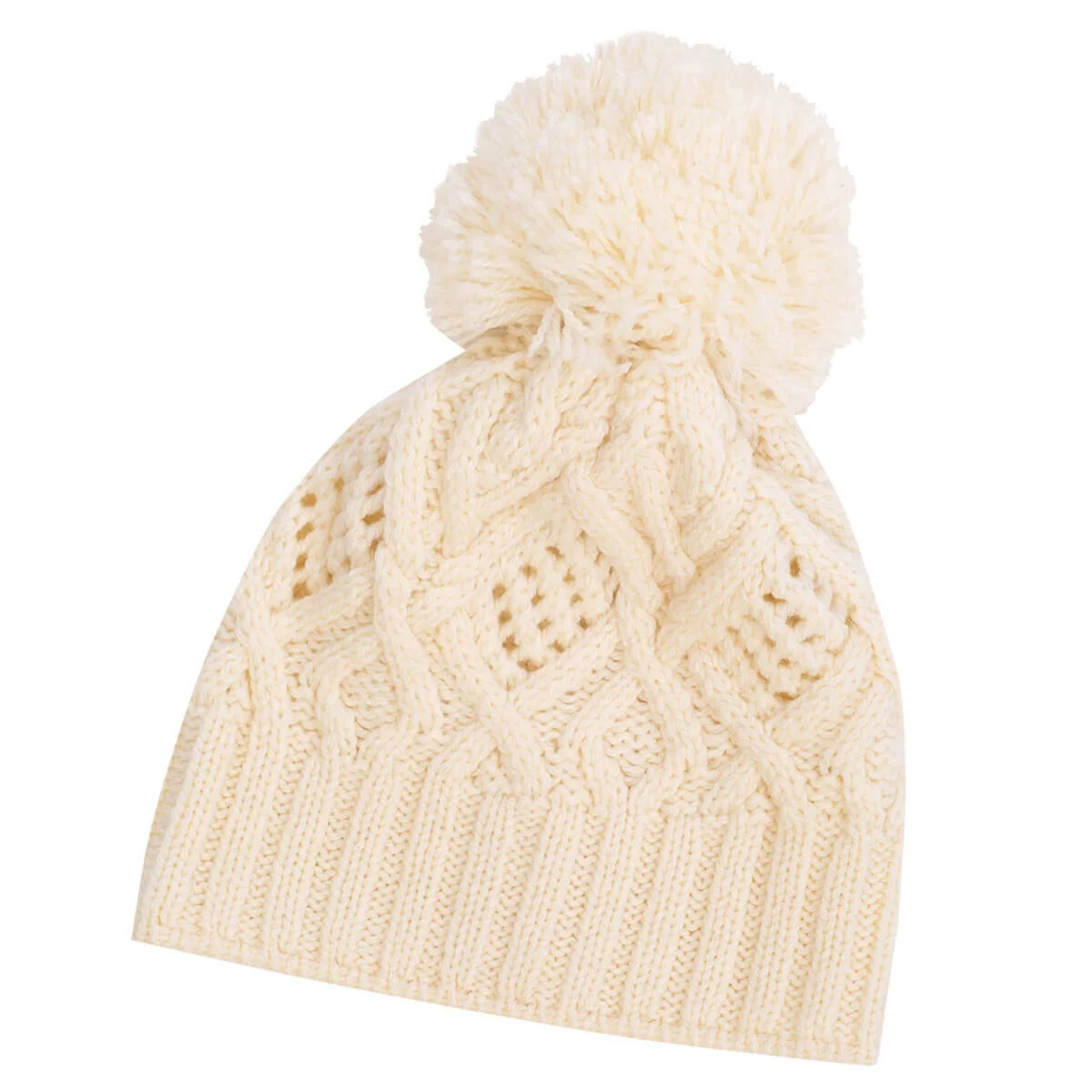 Aran Wool Bobble Hat – Irish Merino Wool Cable Knit Beanie - Image 4 | Caelmoon