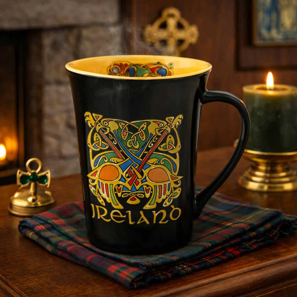Black Celtic Knot Irish Ceramic Mug – Book of Kells Design - Ceramics | Caelmoon