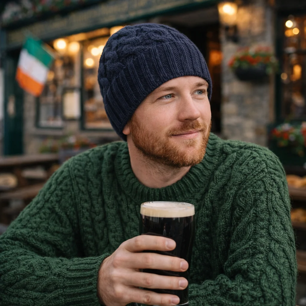 Cable Knit Wool Hat – 100% Warm Wool Beanie for Winter, Irish Knit - Image 4 | Caelmoon