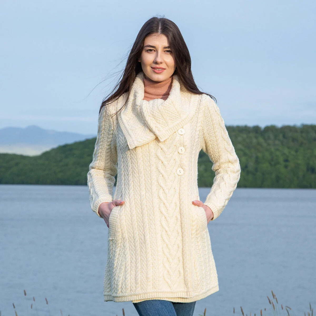 Classic Irish Merino Wool Cable Knit Coat – Made in Ireland - Image 5 | Caelmoon