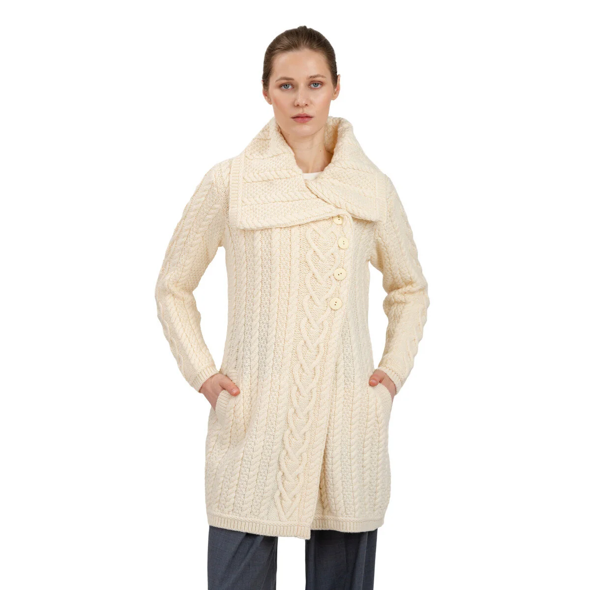 Classic Irish Merino Wool Cable Knit Coat – Made in Ireland - Image 7 | Caelmoon