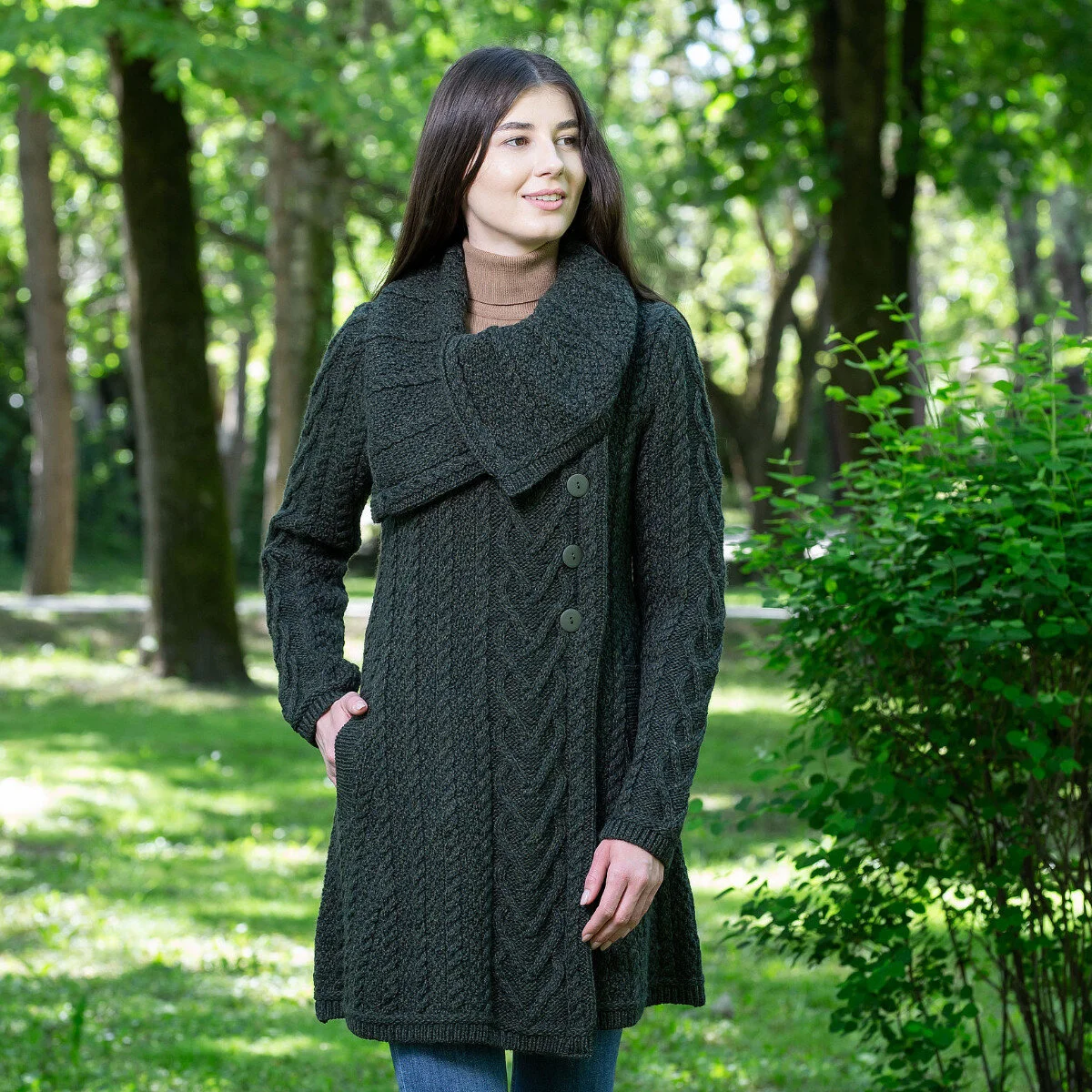 Classic Irish Merino Wool Cable Knit Coat – Made in Ireland - Image 8 | Caelmoon