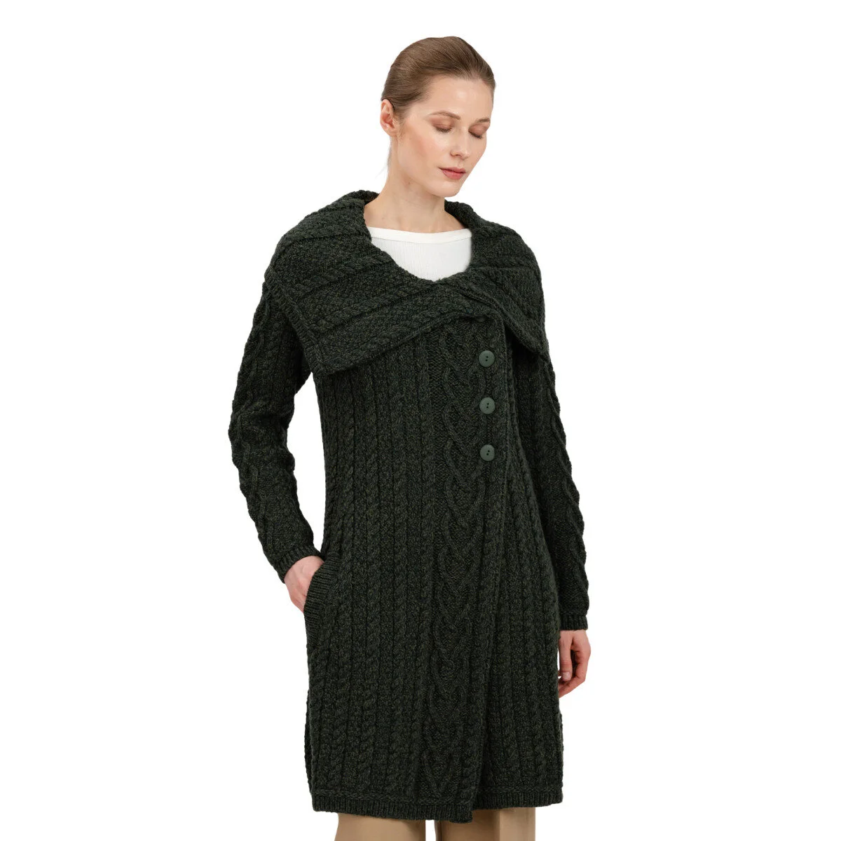 Classic Irish Merino Wool Cable Knit Coat – Made in Ireland - Image 12 | Caelmoon
