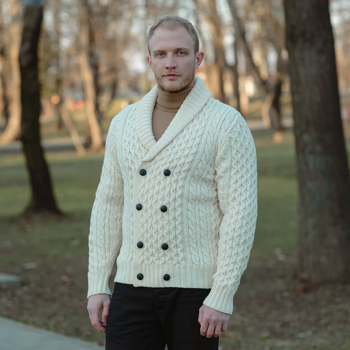 Double Breasted Shawl Cardigan – 100% Merino Wool Knit Sweater for Fall & Winter - Image 2 | Caelmoon