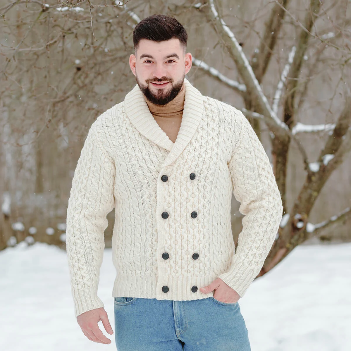 Double Breasted Shawl Cardigan – 100% Merino Wool Knit Sweater for Fall & Winter - Image 4 | Caelmoon