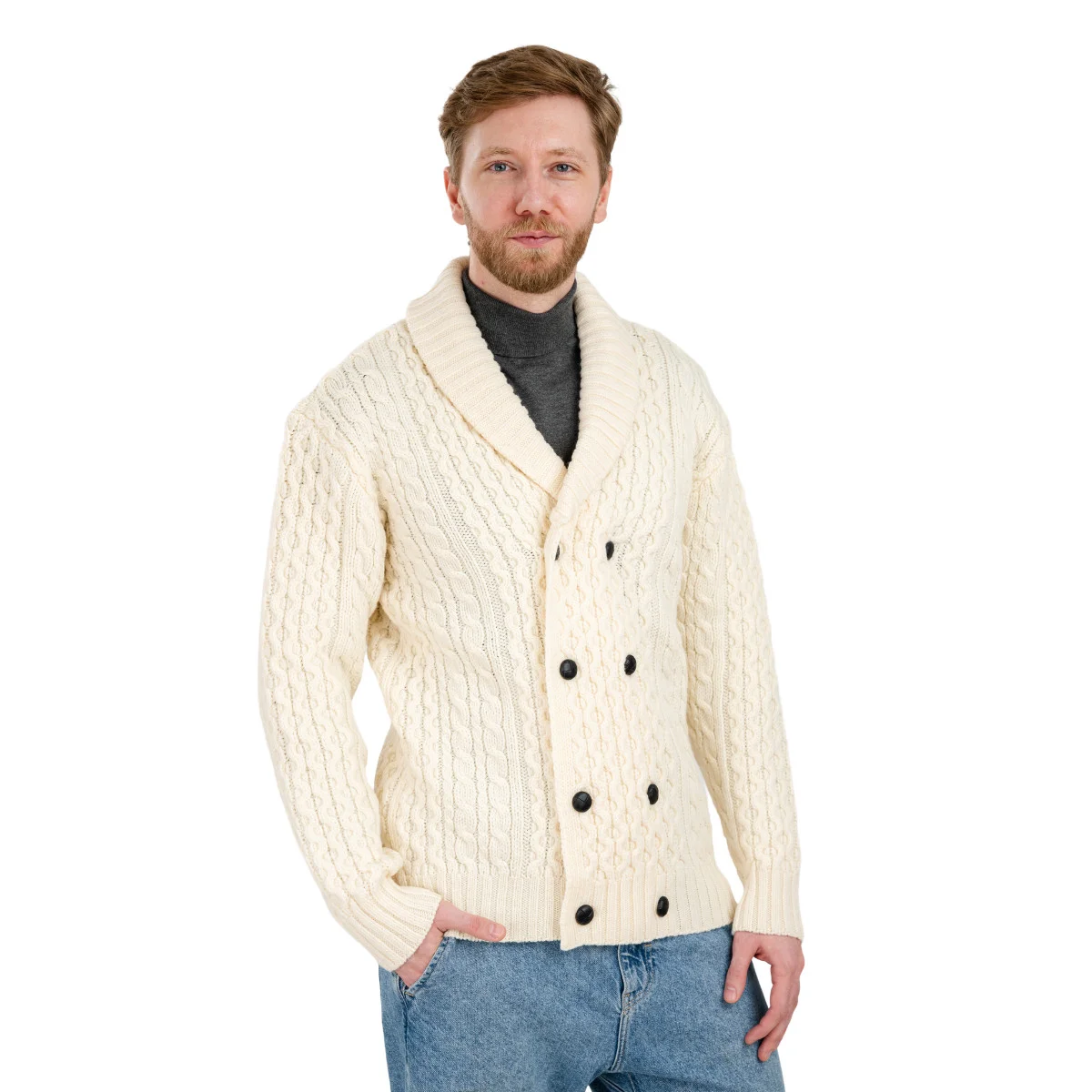 Double Breasted Shawl Cardigan – 100% Merino Wool Knit Sweater for Fall & Winter - Image 7 | Caelmoon
