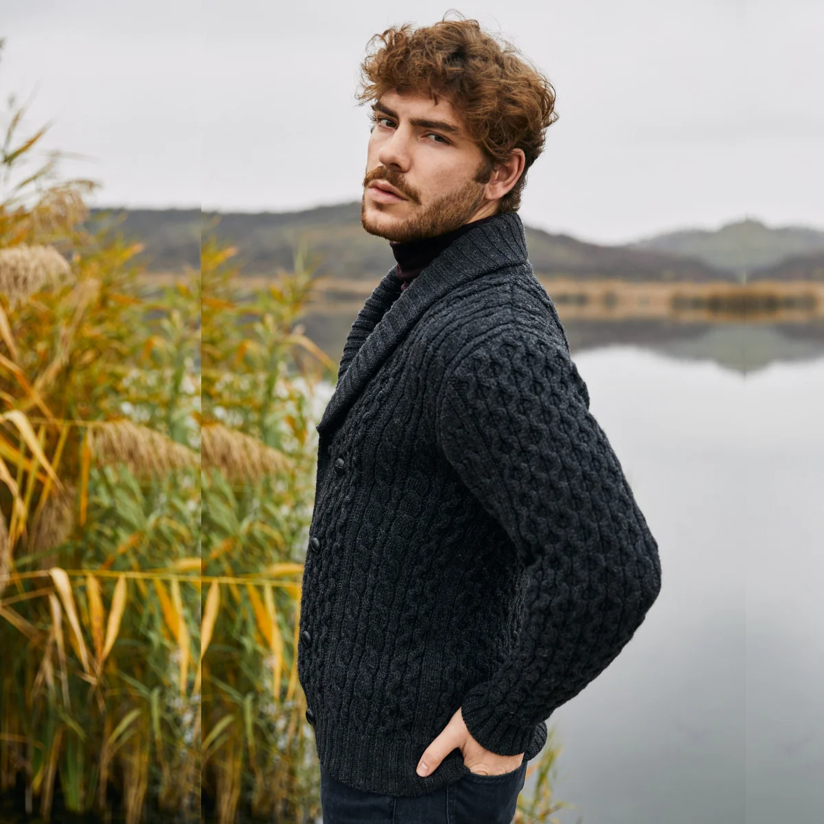 Double Breasted Shawl Cardigan – 100% Merino Wool Knit Sweater for Fall & Winter - Image 10 | Caelmoon