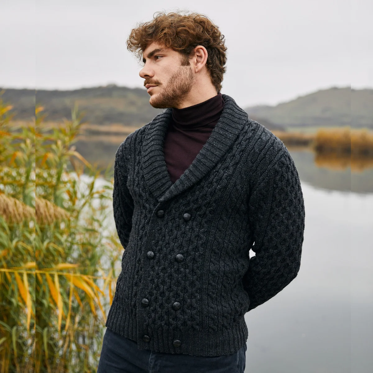 Double Breasted Shawl Cardigan – 100% Merino Wool Knit Sweater for Fall & Winter | Caelmoon
