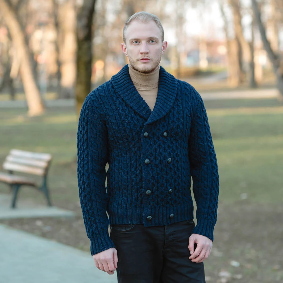Double Breasted Shawl Cardigan – 100% Merino Wool Knit Sweater for Fall & Winter - Image 16 | Caelmoon