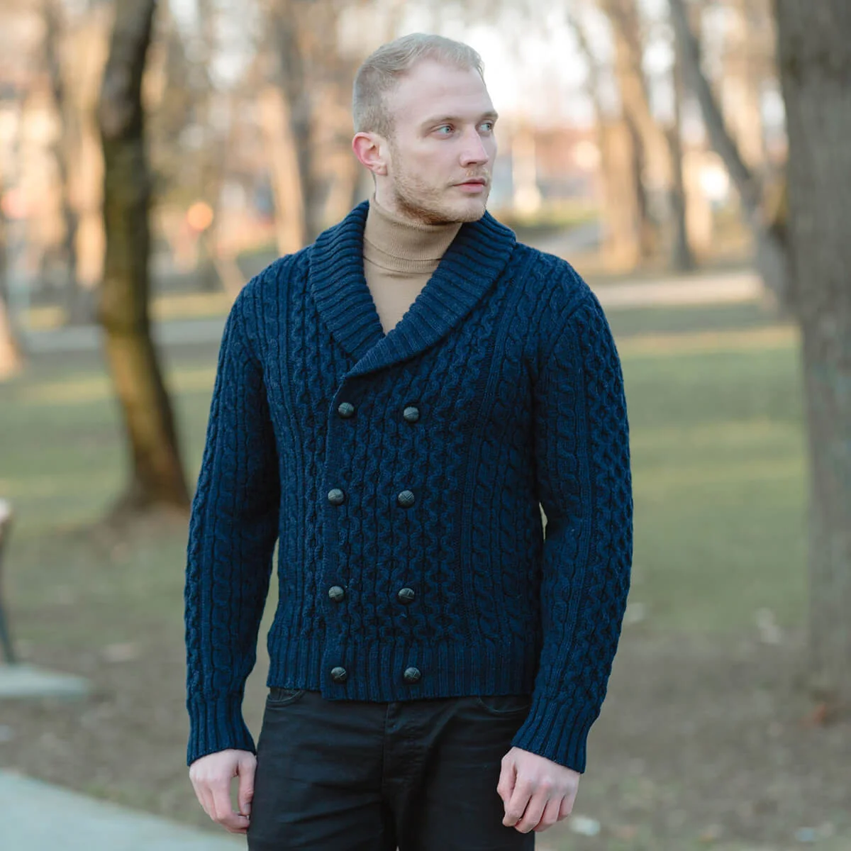 Double Breasted Shawl Cardigan – 100% Merino Wool Knit Sweater for Fall & Winter - Image 17 | Caelmoon
