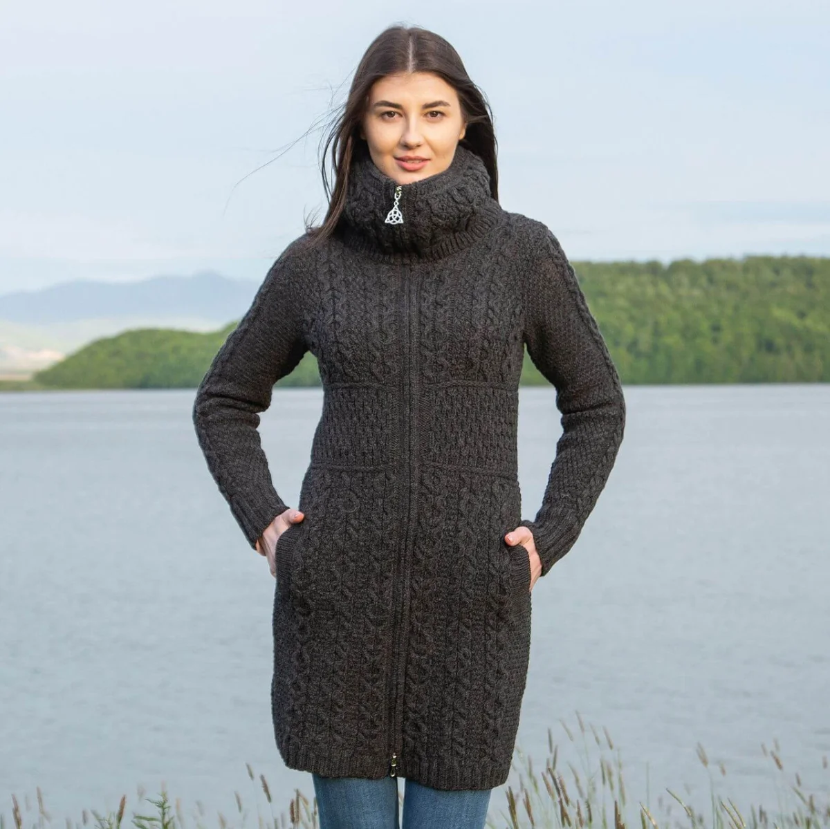 Double Collar Zip Cardigan – 100% Merino Wool Irish Knit Sweater - Knitwear | Caelmoon