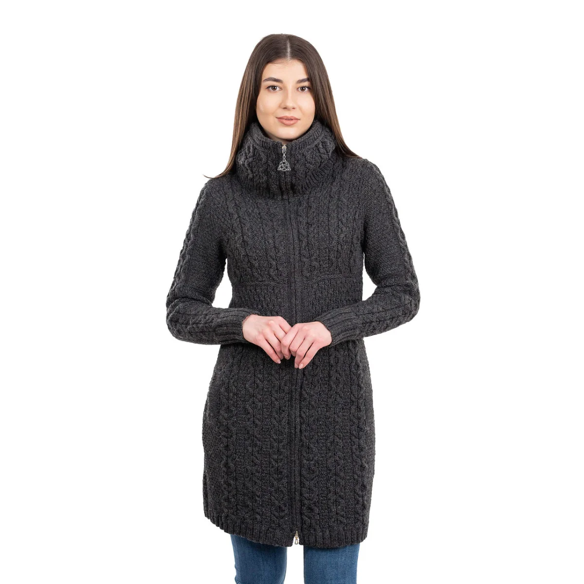 Double Collar Zip Cardigan – 100% Merino Wool Irish Knit Sweater - Image 4 | Caelmoon