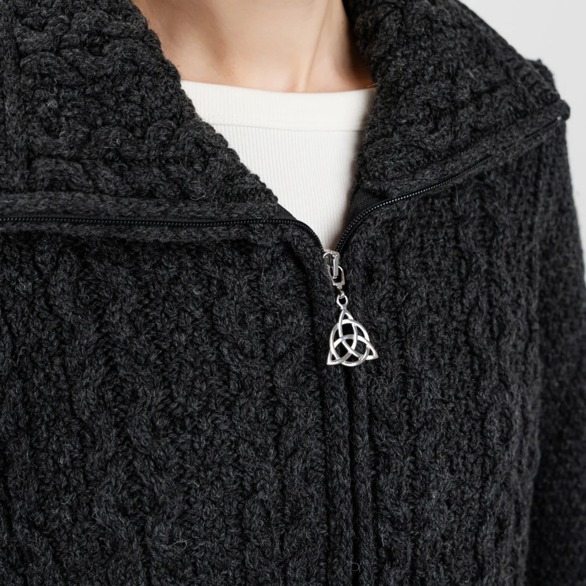 Double Collar Zip Cardigan – 100% Merino Wool Irish Knit Sweater - Image 6 | Caelmoon