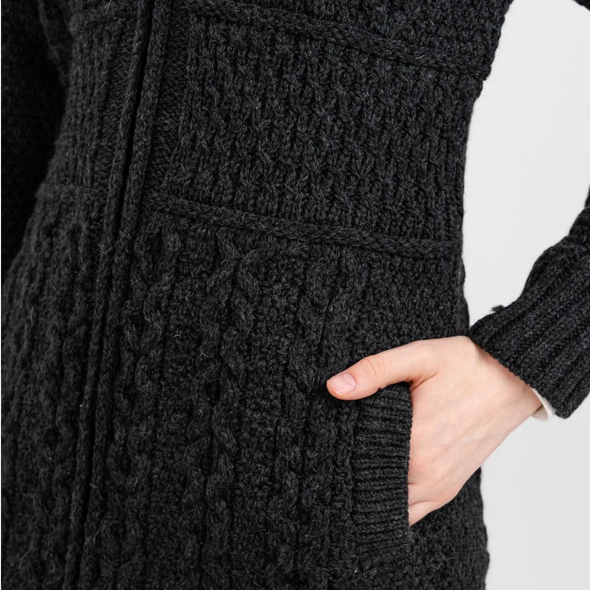 Double Collar Zip Cardigan – 100% Merino Wool Irish Knit Sweater - Image 8 | Caelmoon