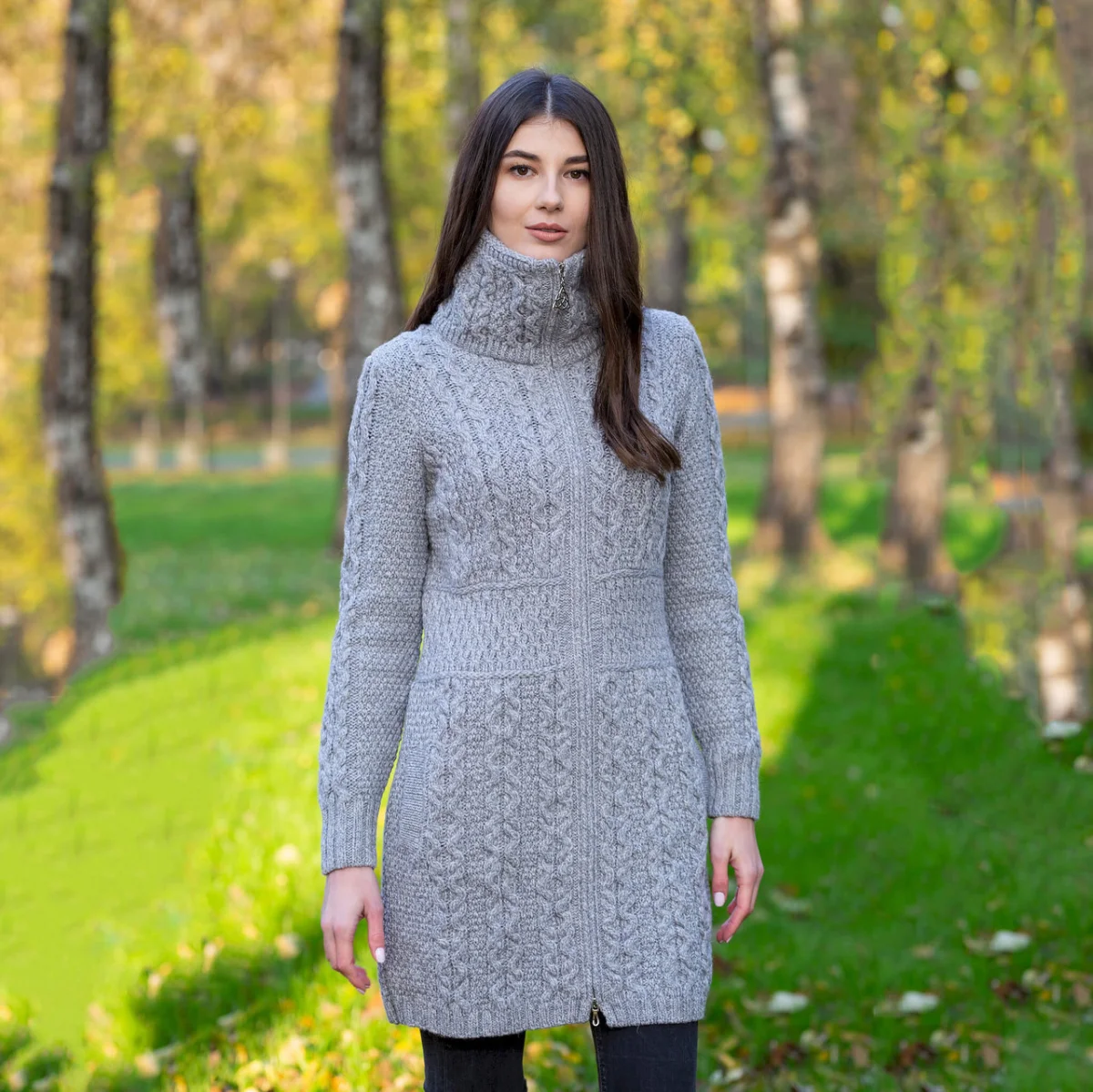 Double Collar Zip Cardigan – 100% Merino Wool Irish Knit Sweater - Image 10 | Caelmoon