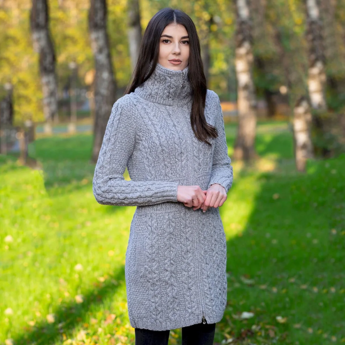 Double Collar Zip Cardigan – 100% Merino Wool Irish Knit Sweater - Image 12 | Caelmoon