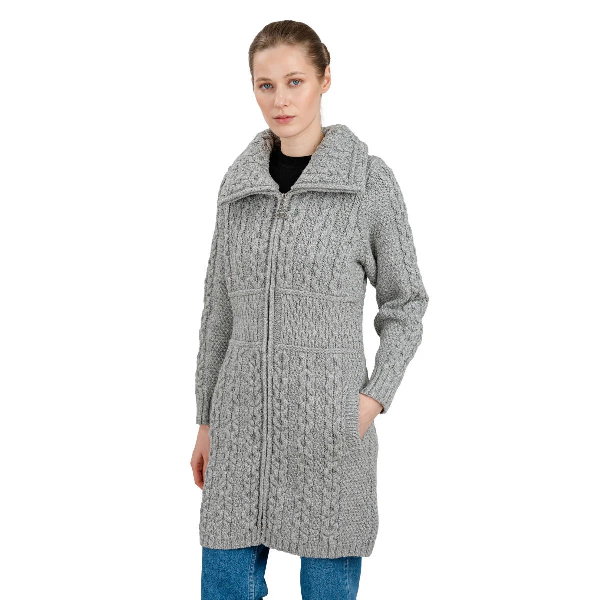 Double Collar Zip Cardigan – 100% Merino Wool Irish Knit Sweater - Image 15 | Caelmoon