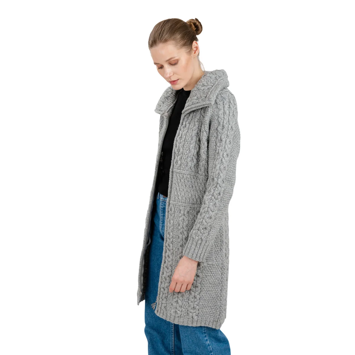 Double Collar Zip Cardigan – 100% Merino Wool Irish Knit Sweater - Image 16 | Caelmoon