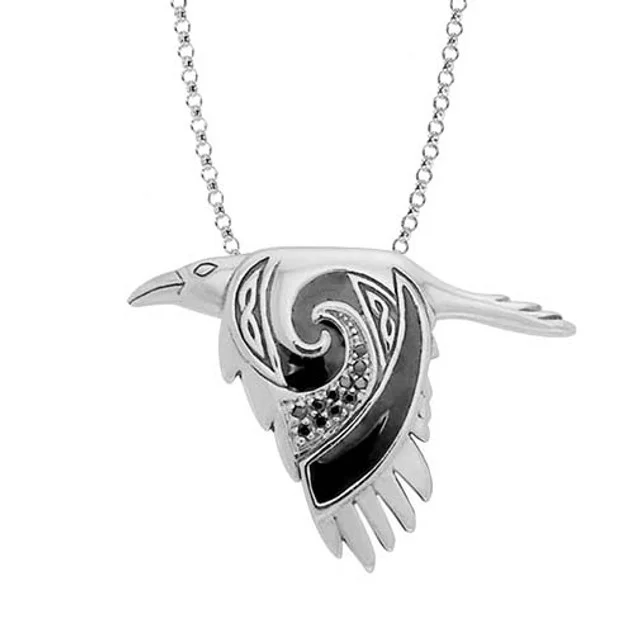 Flying Celtic Raven Sterling Silver Pendant – Mythical Heritage Jewelry - Image 3 | Caelmoon