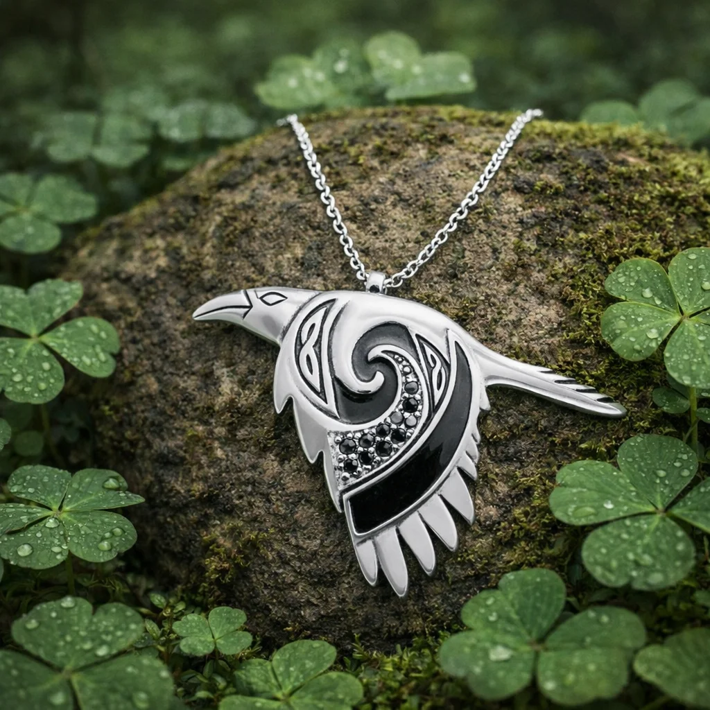 Flying Celtic Raven Sterling Silver Pendant – Mythical Heritage Jewelry - Jewelry | Caelmoon