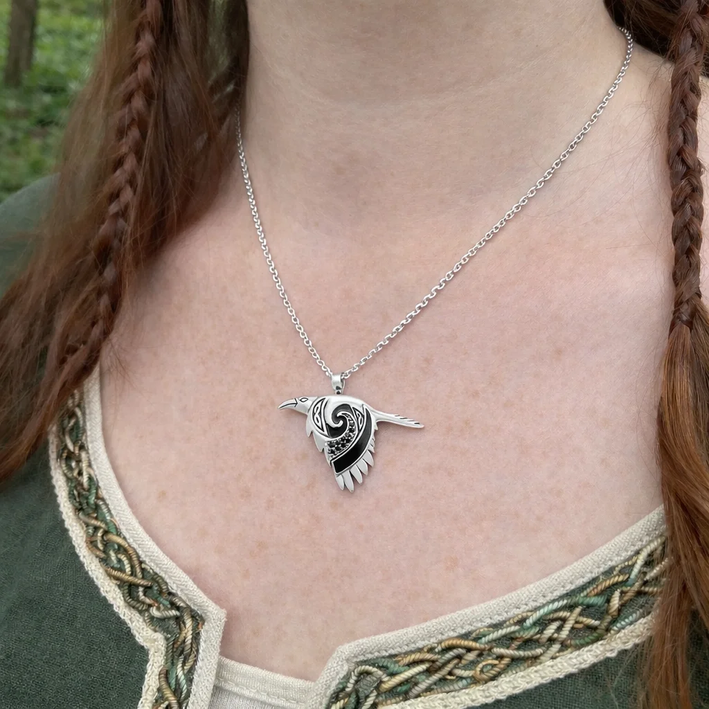 Flying Celtic Raven Sterling Silver Pendant – Mythical Heritage Jewelry - Image 2 | Caelmoon