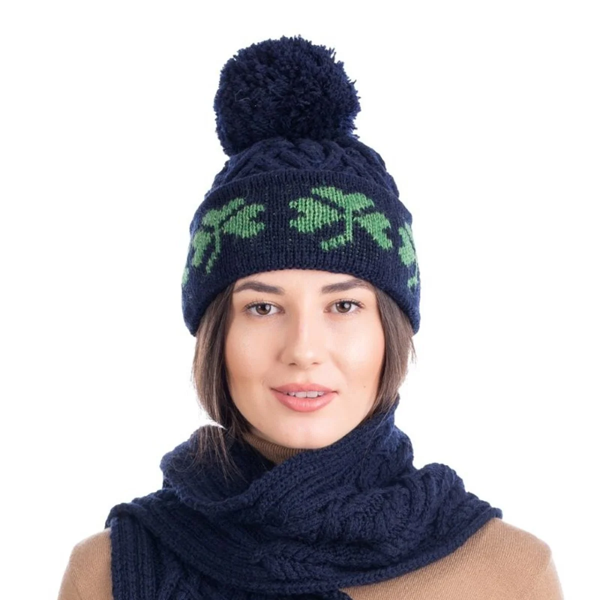 Green Shamrock Wool Hat – Irish Merino Wool Knit Beanie with Pom Pom - Image 7 | Caelmoon