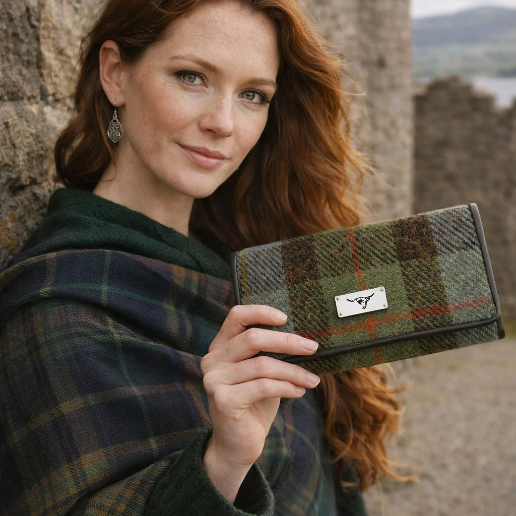 Harris Tweed Tartan Purse with ID Window – Zip Wallet with Card Slots & Coin Pouch - Bags & Purses | Caelmoon