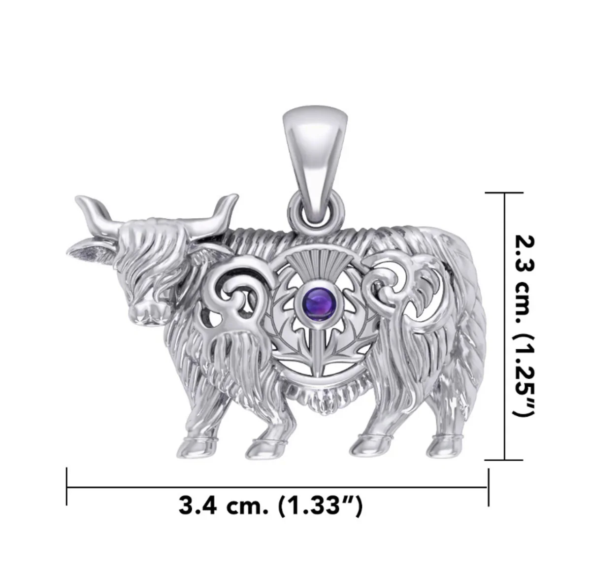 Highland Cow & Scottish Thistle Sterling Silver Pendant with Emerald or Garnet - Image 4 | Caelmoon