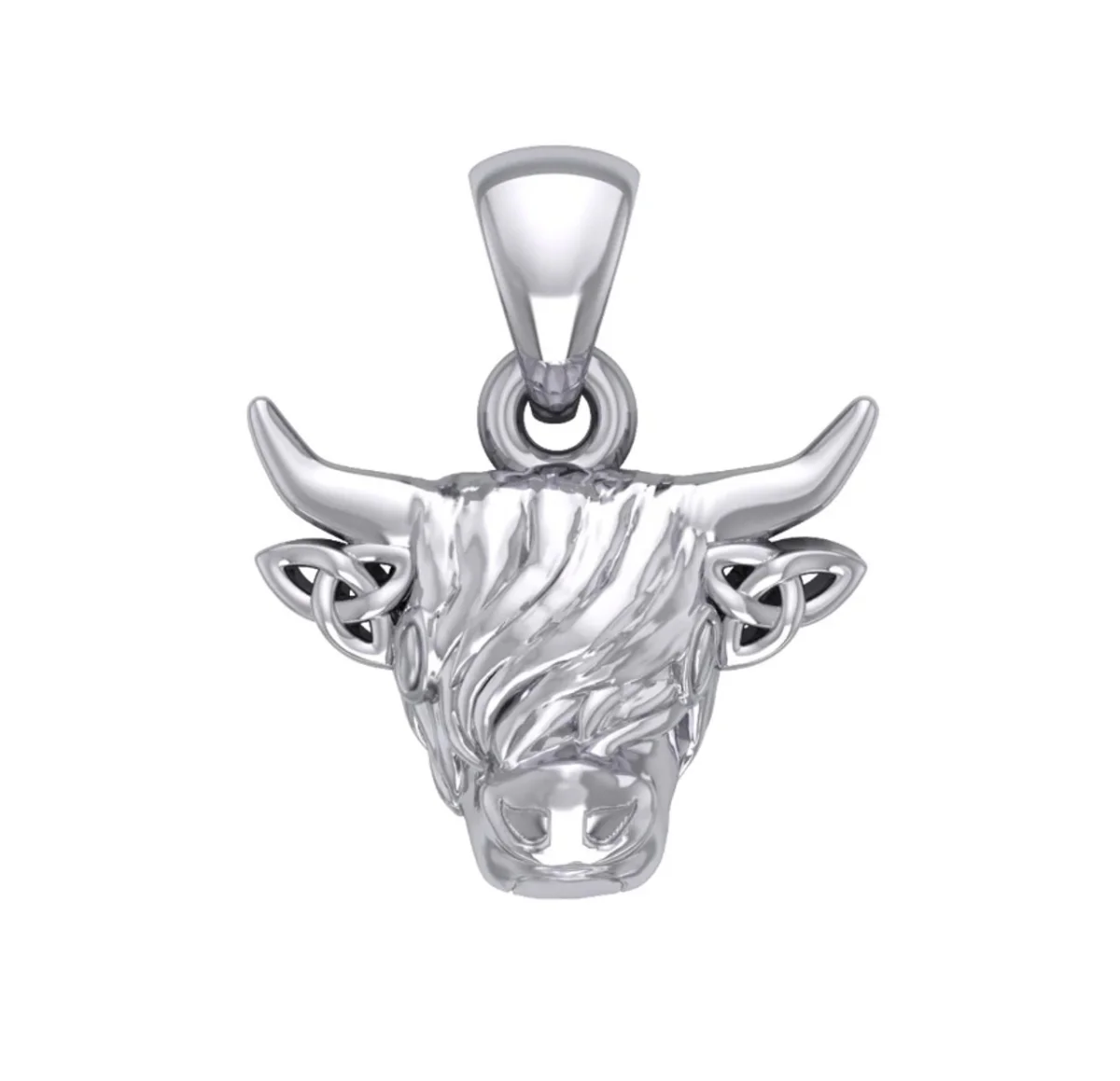 Highland Cow Sterling Silver Pendant with Celtic Trinity Knot Ears - Image 2 | Caelmoon