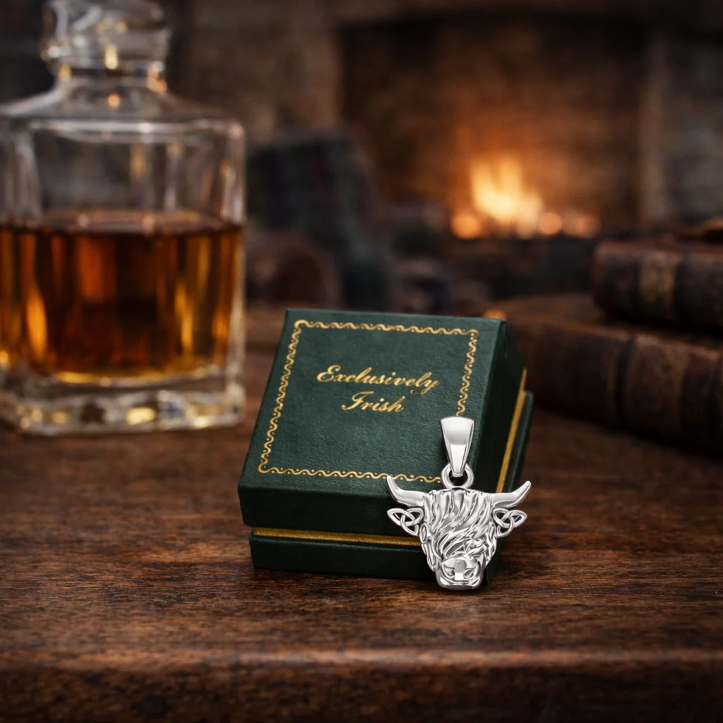 Highland Cow Sterling Silver Pendant with Celtic Trinity Knot Ears - Jewelry | Caelmoon