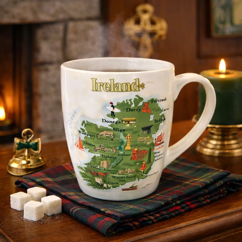 Ireland Map Bone China Mug – Heritage Symbols Drinkware - Ceramics | Caelmoon