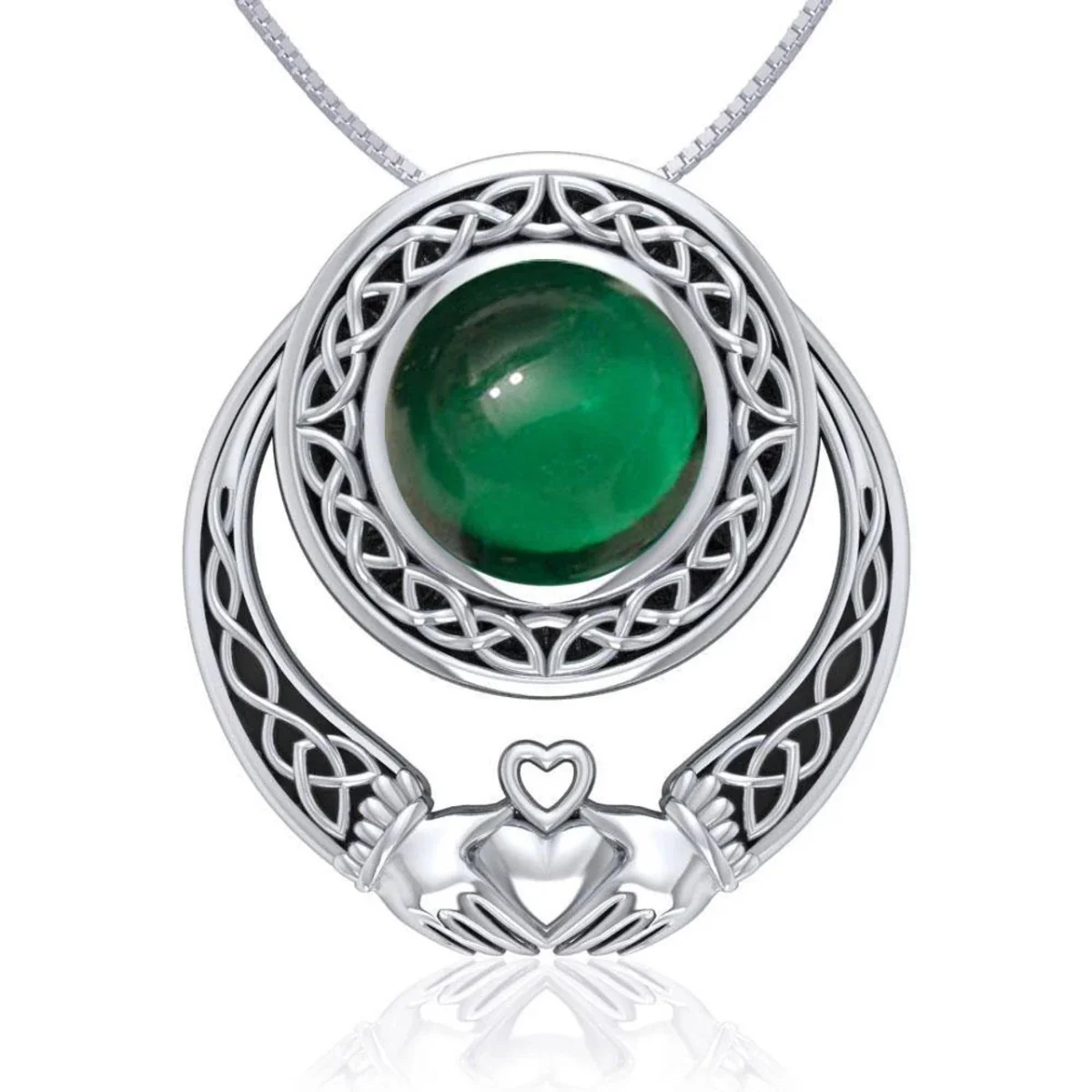 Irish Claddagh Silver Pendant with Emerald Gem | Meaningful Irish Jewelry - Image 3 | Caelmoon