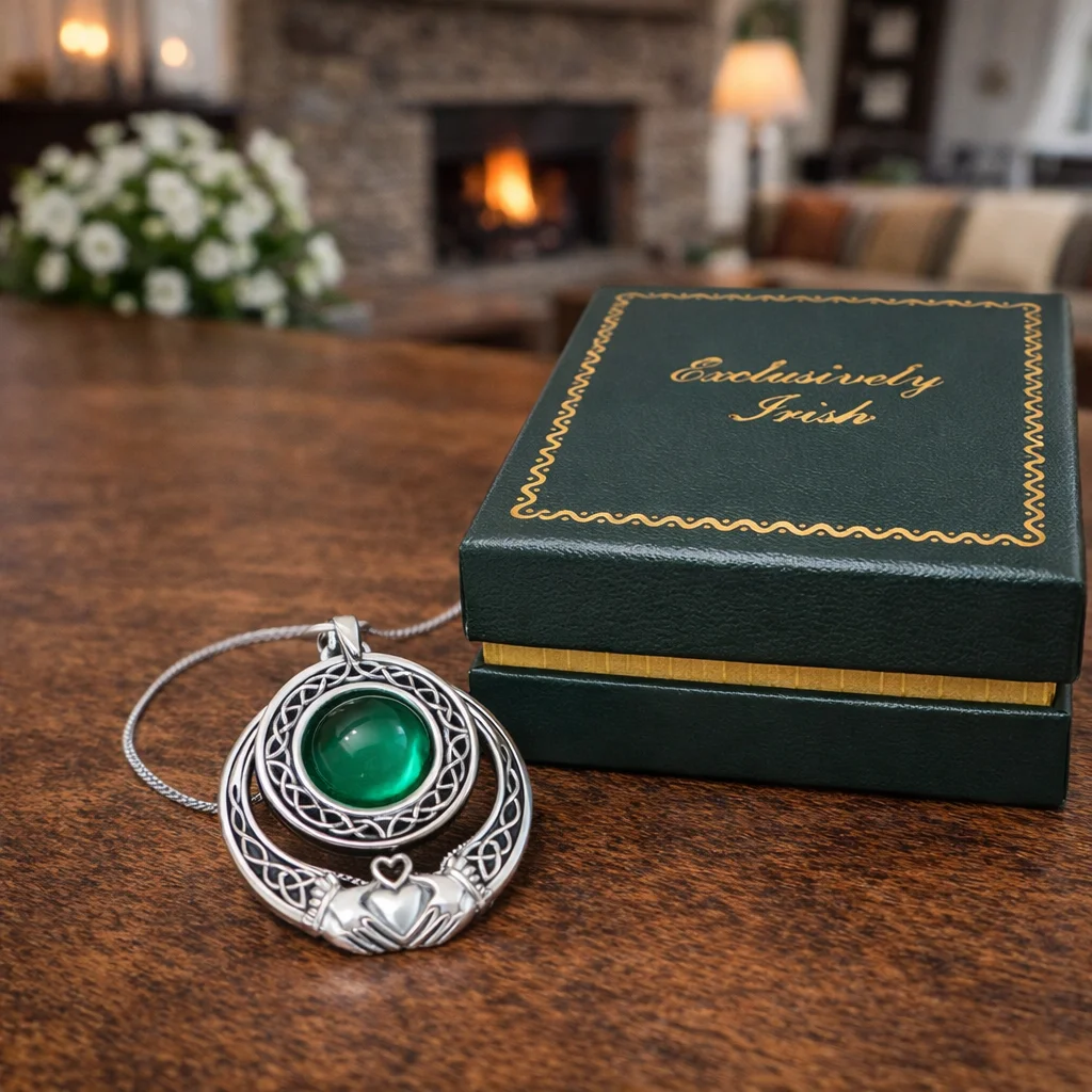 Irish Claddagh Silver Pendant with Emerald Gem | Meaningful Irish Jewelry - Jewelry | Caelmoon