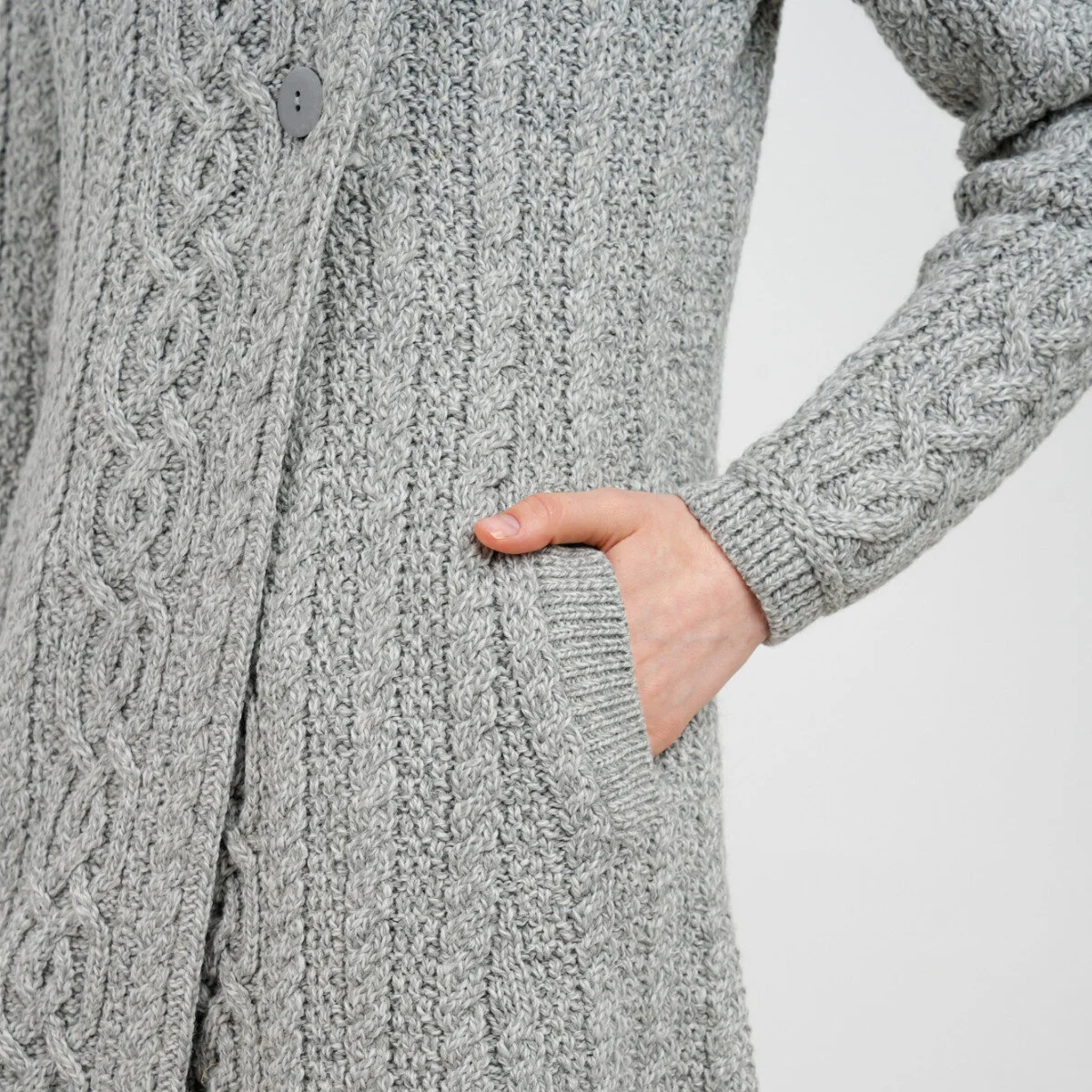 Irish Ladies 4 Button Collar Merino Wool Cable Knit Coat – Made in Ireland - Image 13 | Caelmoon