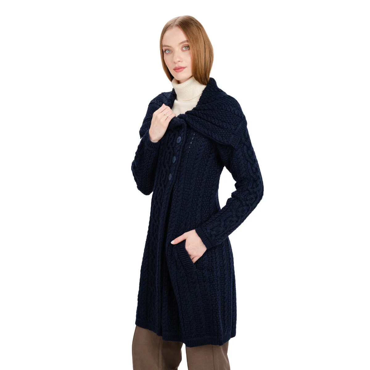 Irish Ladies 4 Button Collar Merino Wool Cable Knit Coat – Made in Ireland - Image 18 | Caelmoon
